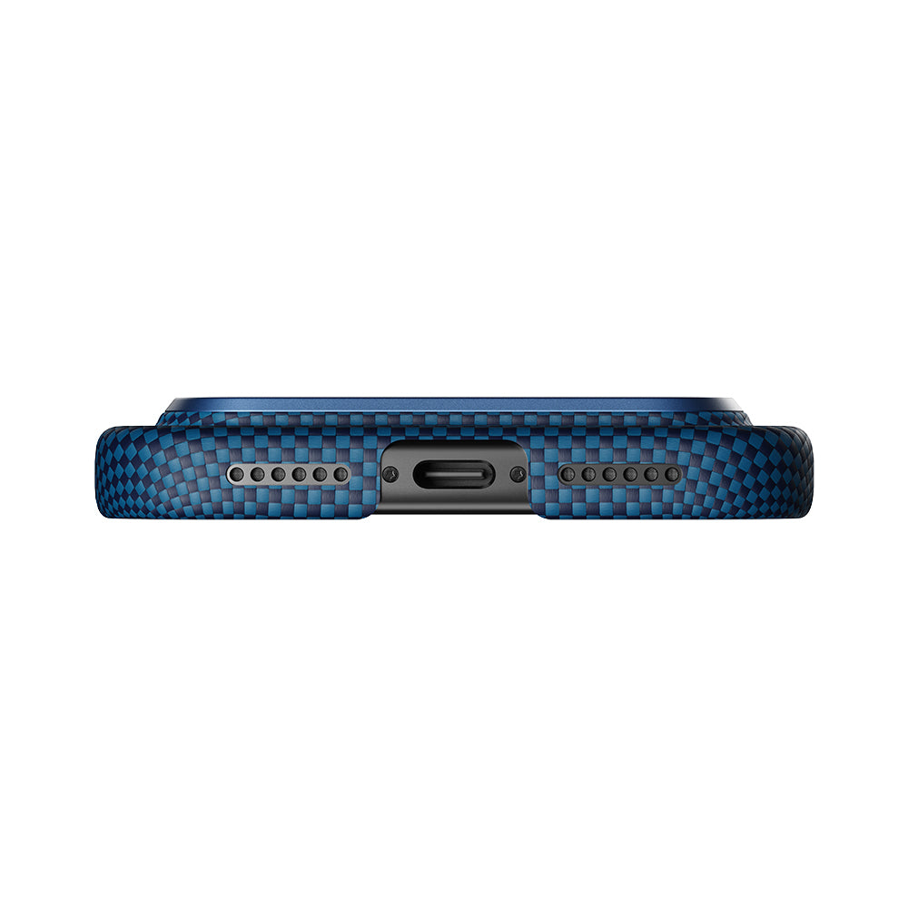 Apple iPhone 17 Pro Max Kılıf Magsafe Şarj Özellikli Aramid Fiber Pitaka Tactile Woven Starpeak Serisi Milky Way Galaxy Kapak Mavi