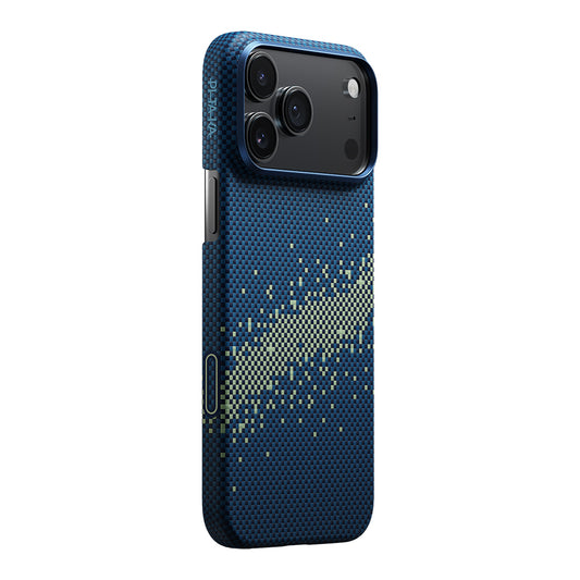 Apple iPhone 17 Pro Max Kılıf Magsafe Şarj Özellikli Aramid Fiber Pitaka Tactile Woven Starpeak Serisi Milky Way Galaxy Kapak Mavi