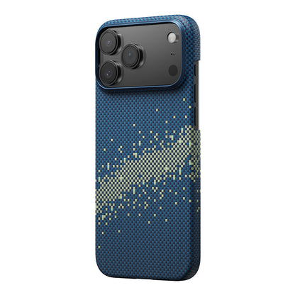 Apple iPhone 17 Pro Max Kılıf Magsafe Şarj Özellikli Aramid Fiber Pitaka Tactile Woven Starpeak Serisi Milky Way Galaxy Kapak Mavi