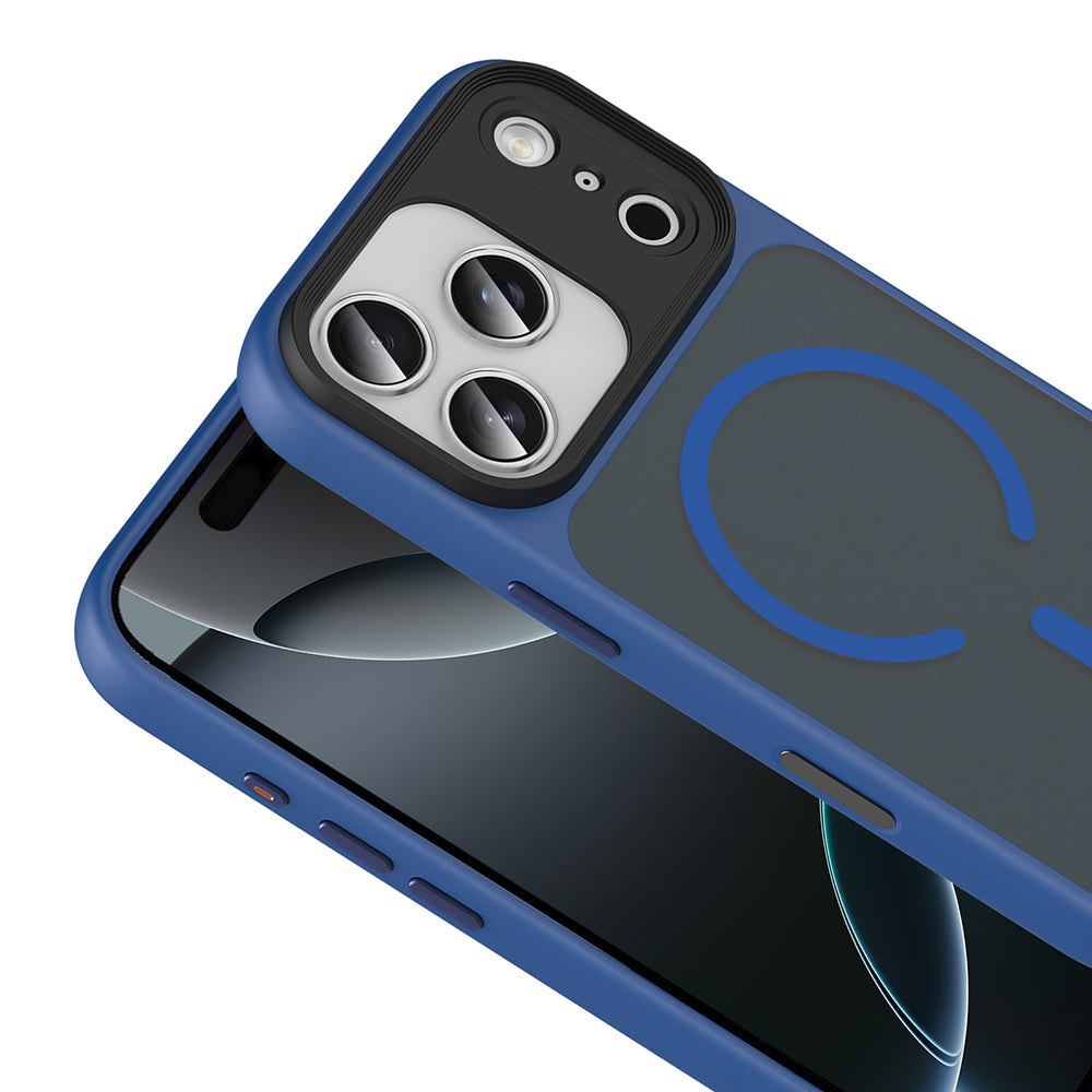 Apple iPhone 17 Pro Max Case Matte Back Surface Wireless Charging Feature Zore Flet M-safe Cover Navy Blue