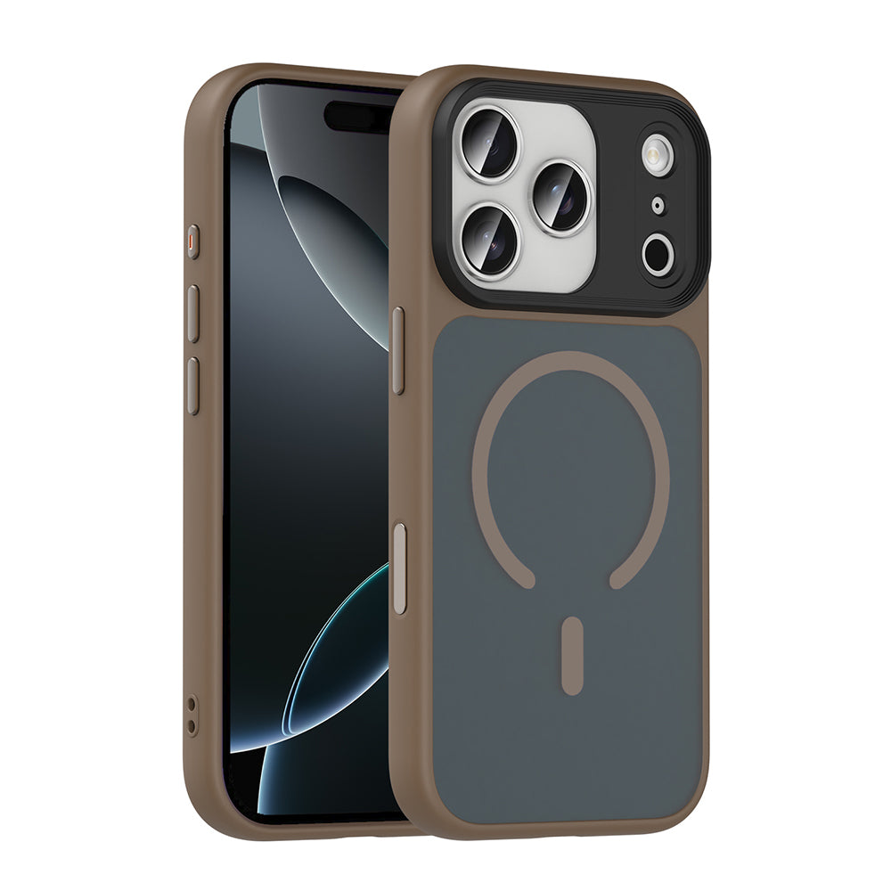 Apple iPhone 17 Pro Max Case Matte Back Surface Wireless Charging Feature Zore Flet M-safe Cover Desert Titanium