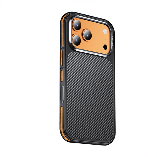 Apple iPhone 17 Pro Max Kılıf Mat Transparan Karbon Fiber Görünümlü Wlons Marin Kapak