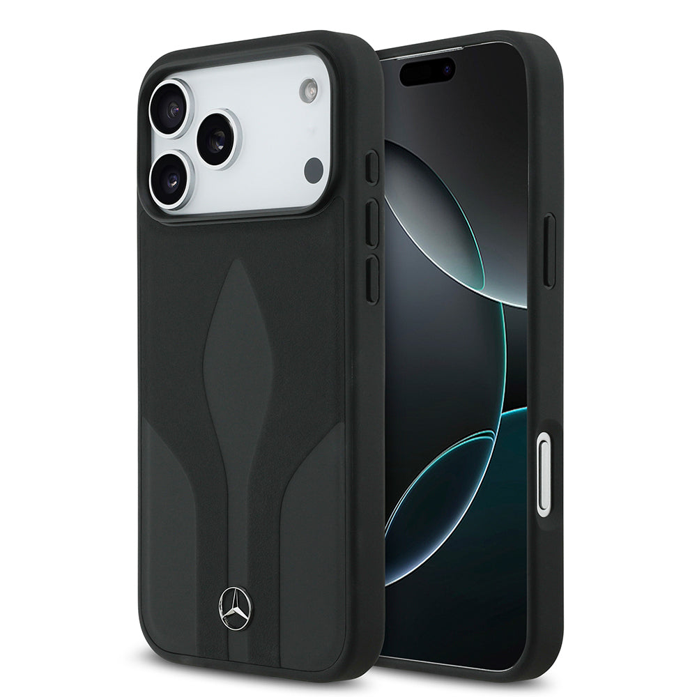 Apple iPhone 17 Pro Max Kılıf Mercedes Benz Orjinal Lisanslı M-safe Şarj Özellikli Dokulu Desenli Deri Kapak Siyah