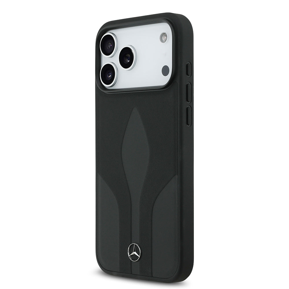 Apple iPhone 17 Pro Max Kılıf Mercedes Benz Orjinal Lisanslı M-safe Şarj Özellikli Dokulu Desenli Deri Kapak Siyah