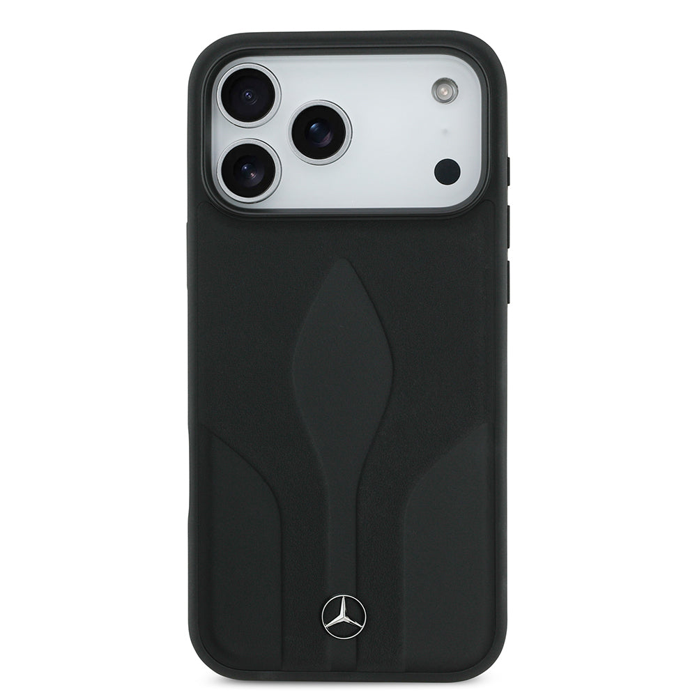 Apple iPhone 17 Pro Max Kılıf Mercedes Benz Orjinal Lisanslı M-safe Şarj Özellikli Dokulu Desenli Deri Kapak Siyah
