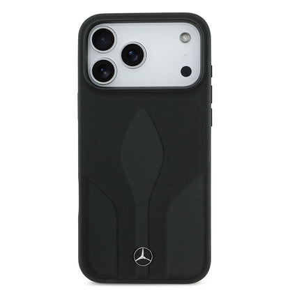 Apple iPhone 17 Pro Max Kılıf Mercedes Benz Orjinal Lisanslı M-safe Şarj Özellikli Dokulu Desenli Deri Kapak Siyah