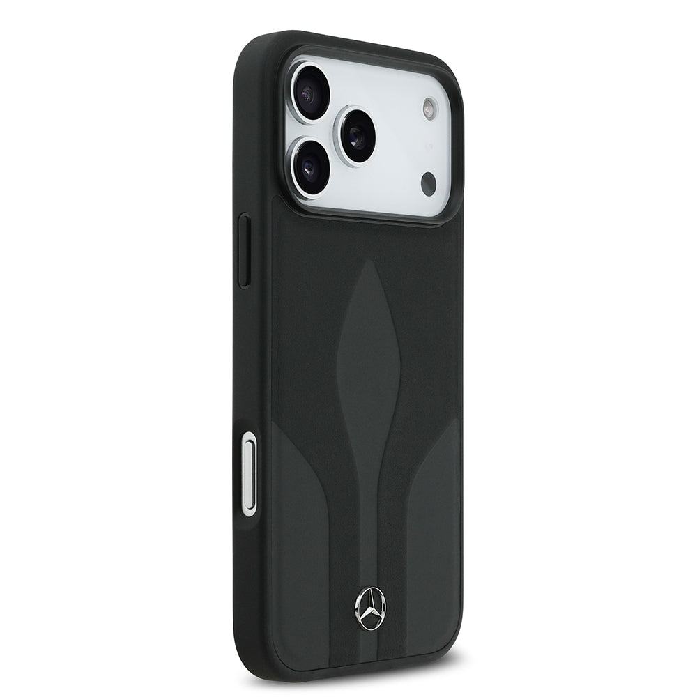 Apple iPhone 17 Pro Max Kılıf Mercedes Benz Orjinal Lisanslı M-safe Şarj Özellikli Dokulu Desenli Deri Kapak Siyah
