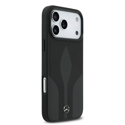 Apple iPhone 17 Pro Max Kılıf Mercedes Benz Orjinal Lisanslı M-safe Şarj Özellikli Dokulu Desenli Deri Kapak Siyah