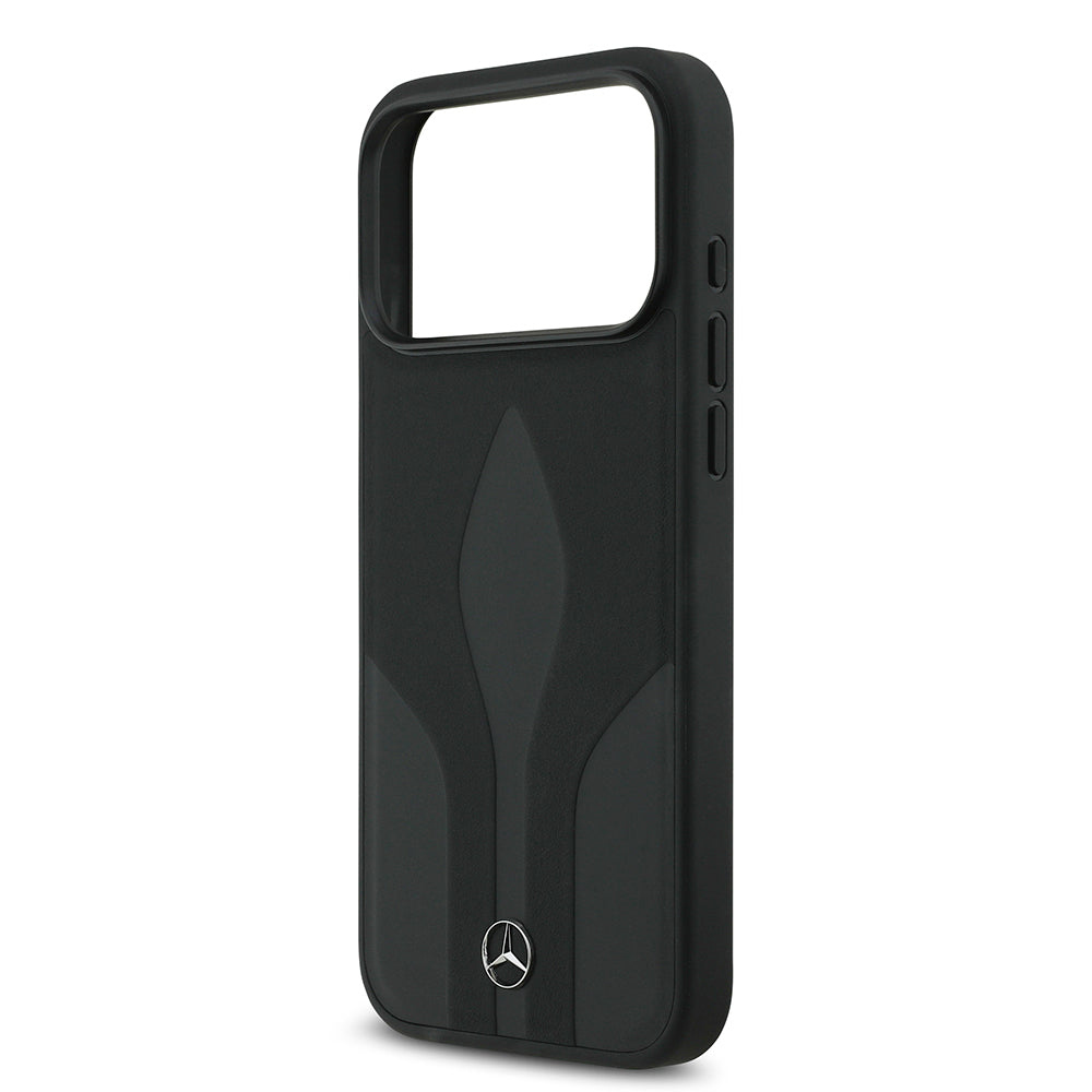 Apple iPhone 17 Pro Max Kılıf Mercedes Benz Orjinal Lisanslı M-safe Şarj Özellikli Dokulu Desenli Deri Kapak Siyah