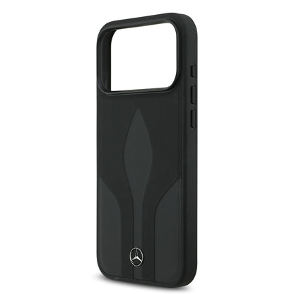 Apple iPhone 17 Pro Max Kılıf Mercedes Benz Orjinal Lisanslı M-safe Şarj Özellikli Dokulu Desenli Deri Kapak Siyah