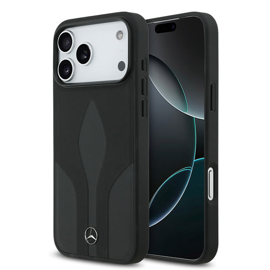 Apple iPhone 17 Pro Max Kılıf Mercedes Benz Orjinal Lisanslı M-safe Şarj Özellikli Dokulu Desenli Deri Kapak Siyah