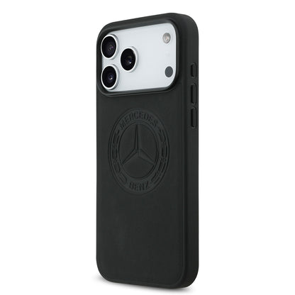Apple iPhone 17 Pro Max Kılıf Mercedes Benz Orjinal Lisanslı M-safe Şarj Özellikli Hakiki Deri Nostaljik Yıldız Dizayn Kapak Siyah