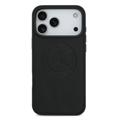 Apple iPhone 17 Pro Max Kılıf Mercedes Benz Orjinal Lisanslı M-safe Şarj Özellikli Hakiki Deri Nostaljik Yıldız Dizayn Kapak Siyah