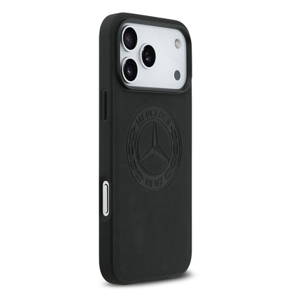 Apple iPhone 17 Pro Max Kılıf Mercedes Benz Orjinal Lisanslı M-safe Şarj Özellikli Hakiki Deri Nostaljik Yıldız Dizayn Kapak Siyah