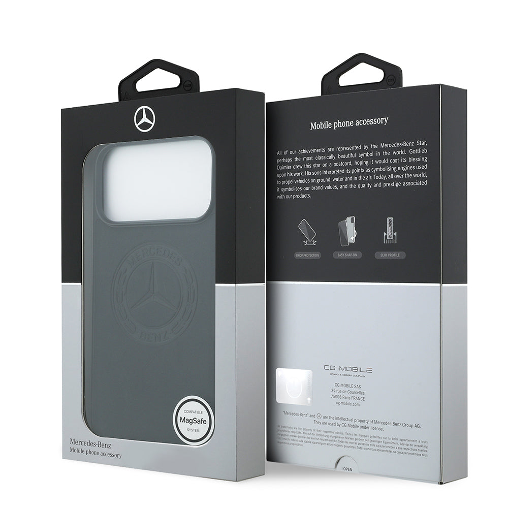 Apple iPhone 17 Pro Max Kılıf Mercedes Benz Orjinal Lisanslı M-safe Şarj Özellikli Hakiki Deri Nostaljik Yıldız Dizayn Kapak Siyah