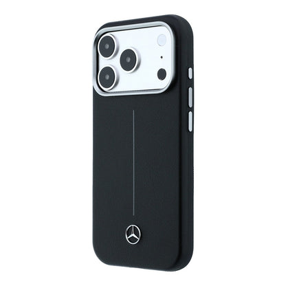 Apple iPhone 17 Pro Max Kılıf Mercedes Benz Orjinal Lisanslı M-safe Şarj Özellikli Metal Yıldız Logolu Çizgili Deri Kapak