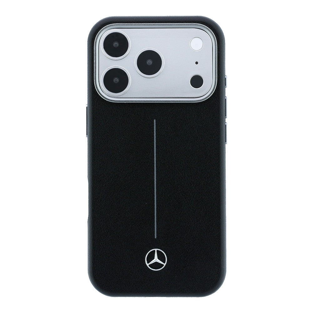 Apple iPhone 17 Pro Max Kılıf Mercedes Benz Orjinal Lisanslı M-safe Şarj Özellikli Metal Yıldız Logolu Çizgili Deri Kapak