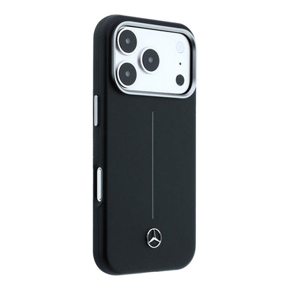 Apple iPhone 17 Pro Max Kılıf Mercedes Benz Orjinal Lisanslı M-safe Şarj Özellikli Metal Yıldız Logolu Çizgili Deri Kapak