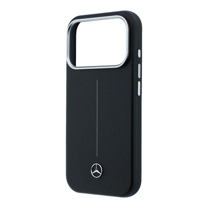 Apple iPhone 17 Pro Max Kılıf Mercedes Benz Orjinal Lisanslı M-safe Şarj Özellikli Metal Yıldız Logolu Çizgili Deri Kapak