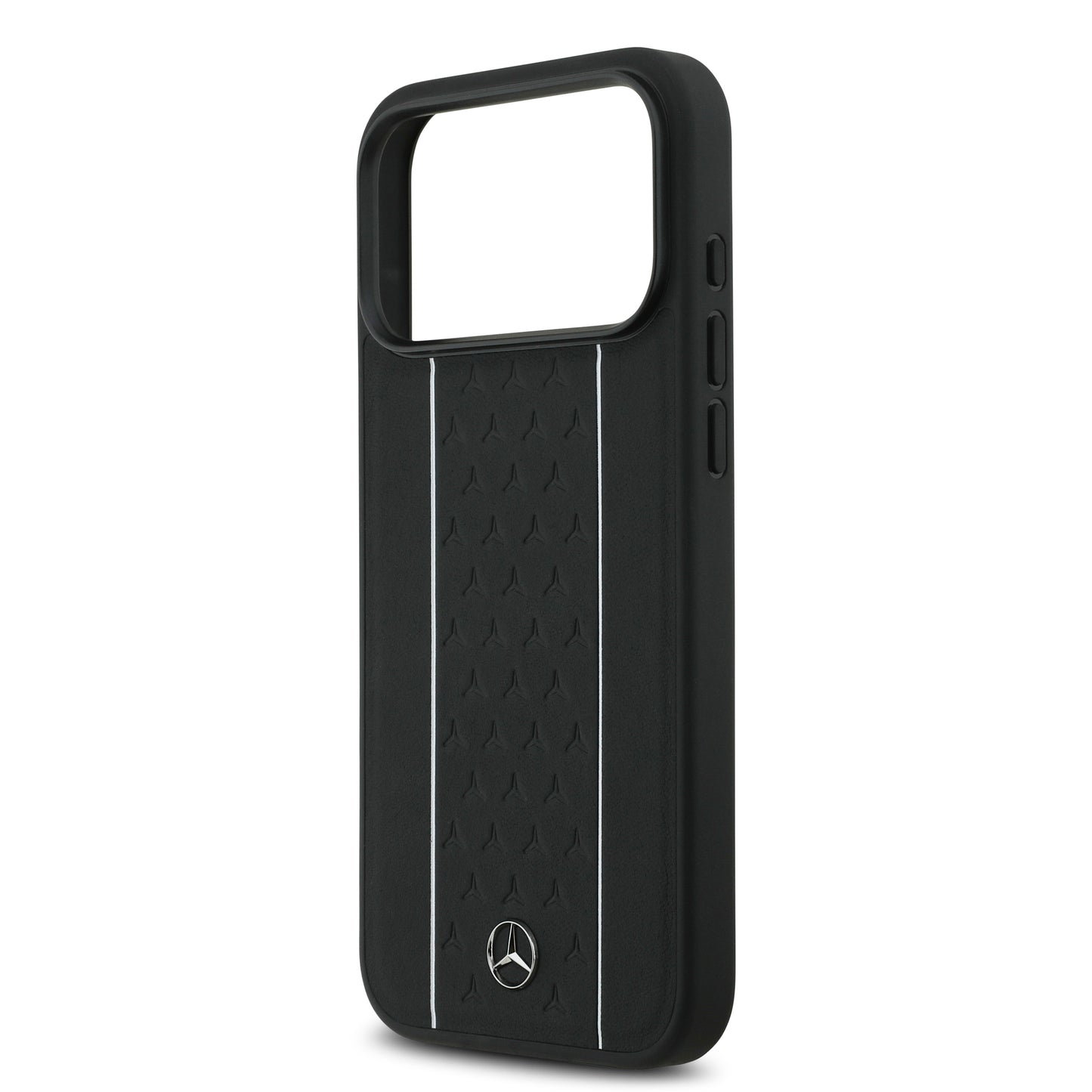 Apple iPhone 17 Pro Max Kılıf Mercedes Benz Orjinal Lisanslı M-safe Şarj Özellikli Şeritli Yıldız Desenli Metal Logolu Deri Kapak Lacivert