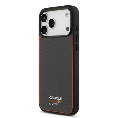 Apple iPhone 17 Pro Max Kılıf Redbull Orjinal Lisanslı M-safe Şarj Özellikli Karbon Fiber Parlayan Logolu Kevlar Kapak Siyah