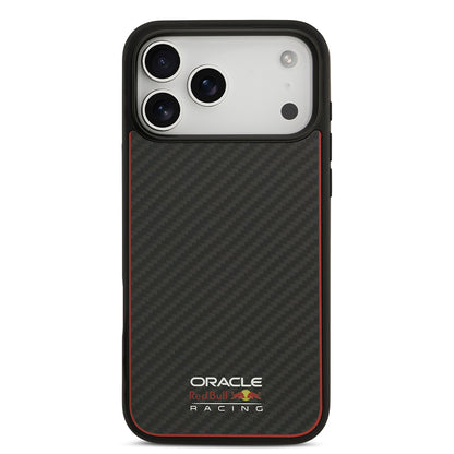 Apple iPhone 17 Pro Max Kılıf Redbull Orjinal Lisanslı M-safe Şarj Özellikli Karbon Fiber Parlayan Logolu Kevlar Kapak Siyah