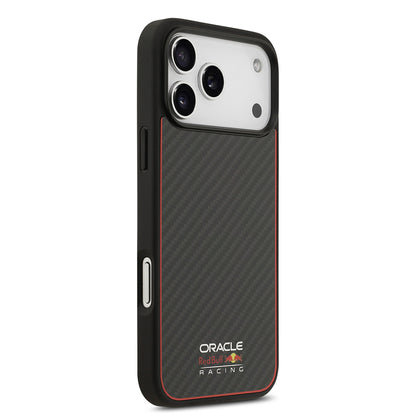 Apple iPhone 17 Pro Max Kılıf Redbull Orjinal Lisanslı M-safe Şarj Özellikli Karbon Fiber Parlayan Logolu Kevlar Kapak Siyah