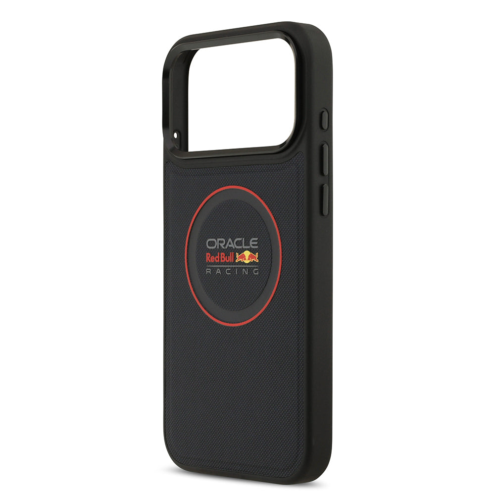 Apple iPhone 17 Pro Max Kılıf Redbull Orjinal Lisanslı M-safe Şarj Özellikli Kırmızı Halka ve Logo Kabartmalı PU Deri Kapak Siyah