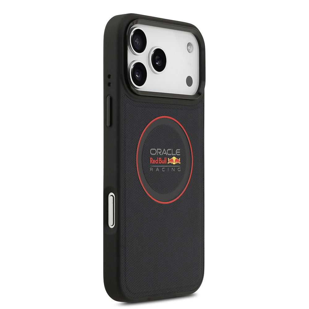 Apple iPhone 17 Pro Max Kılıf Redbull Orjinal Lisanslı M-safe Şarj Özellikli Kırmızı Halka ve Logo Kabartmalı PU Deri Kapak Siyah