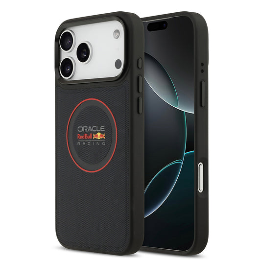 Apple iPhone 17 Pro Max Kılıf Redbull Orjinal Lisanslı M-safe Şarj Özellikli Kırmızı Halka ve Logo Kabartmalı PU Deri Kapak Siyah