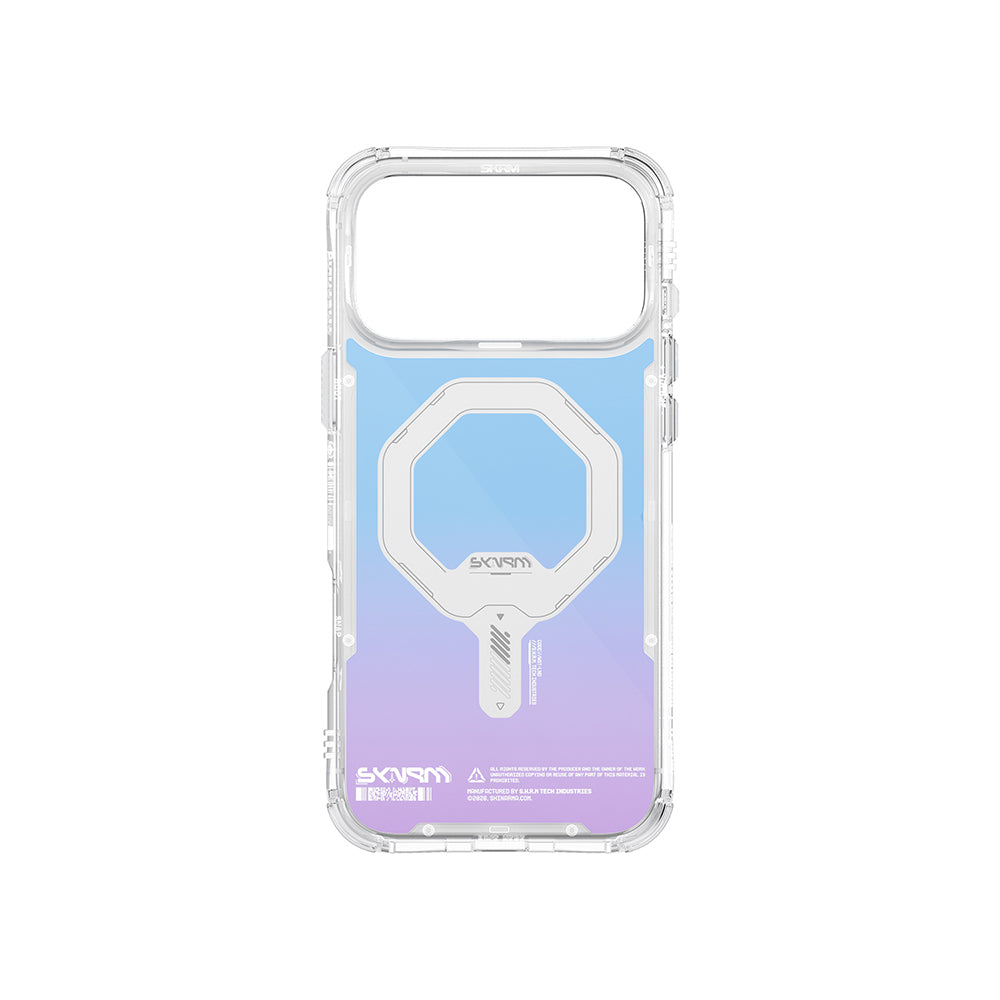 Apple iPhone 17 Pro Max Kılıf Skinarma M-Safe Şarj Özellikli IML Baskılı Holografik MYST Kapak Şeffaf