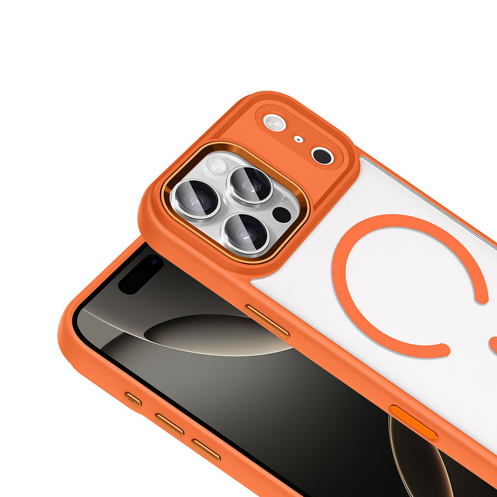 Apple iPhone 17 Pro Max Wireless Charging Case Zore Chrome M-safe Silicone Cover Orange