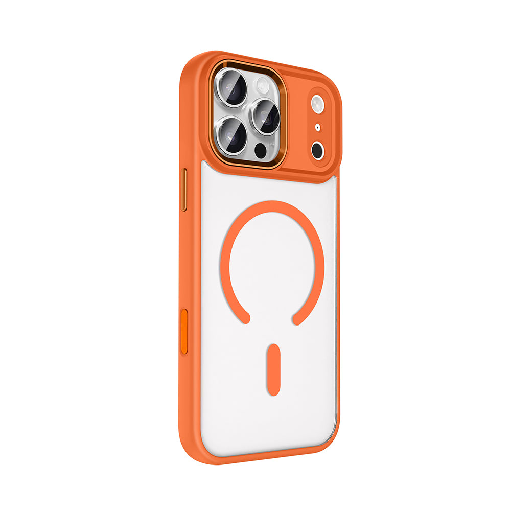 Apple iPhone 17 Pro Max Wireless Charging Case Zore Chrome M-safe Silicone Cover Orange