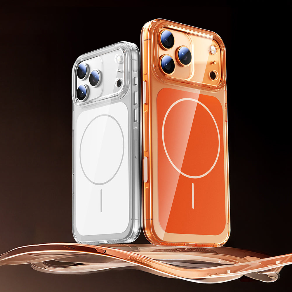 Apple iPhone 17 Pro Max Kılıf Zore M-safe Şarj Özellikli Şeffaf Kamera Kontrol Butonlu Lugano Kapak Turuncu