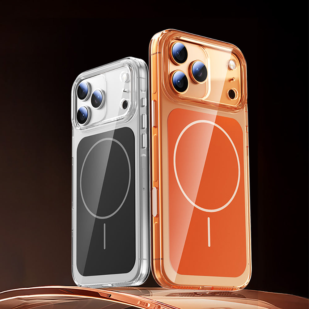 Apple iPhone 17 Pro Max Kılıf Zore M-safe Şarj Özellikli Şeffaf Kamera Kontrol Butonlu Lugano Kapak Turuncu