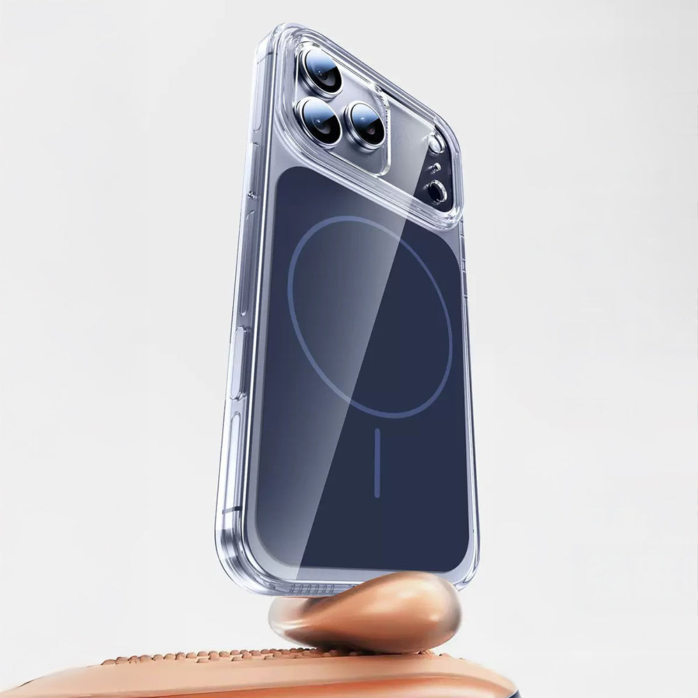 Apple iPhone 17 Pro Max Kılıf Zore M-safe Şarj Özellikli Şeffaf Kamera Kontrol Butonlu Lugano Kapak Turuncu