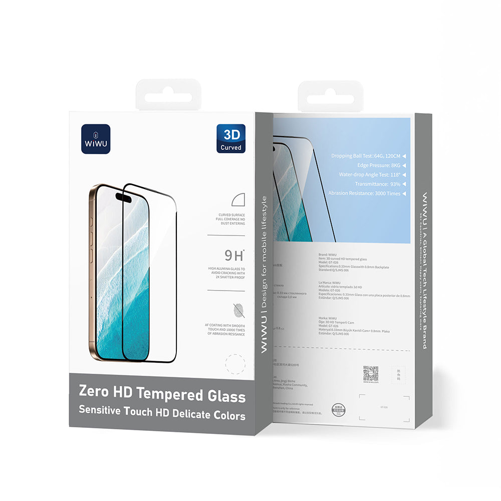 Apple iPhone 17 Pro Max Wiwu GT-026 Zero Curved Fingerprint-Free Tempered Glass Screen Protector Transparent
