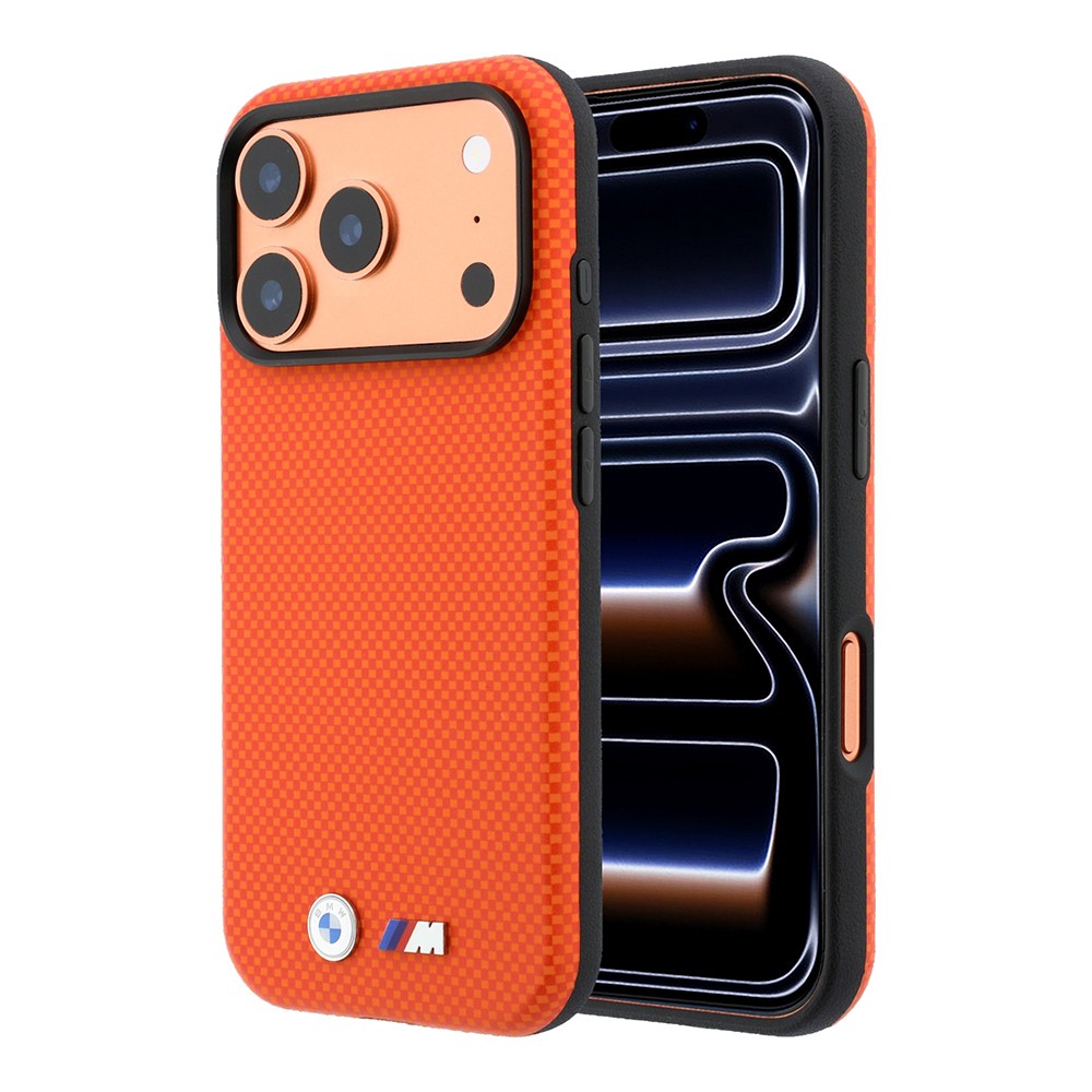 Apple iPhone 18 Pro Kılıf BMW Orjinal Lisanslı M-safe Şarj Özellikli Metal Logolu Karbon Fiber Kevlar Kapak