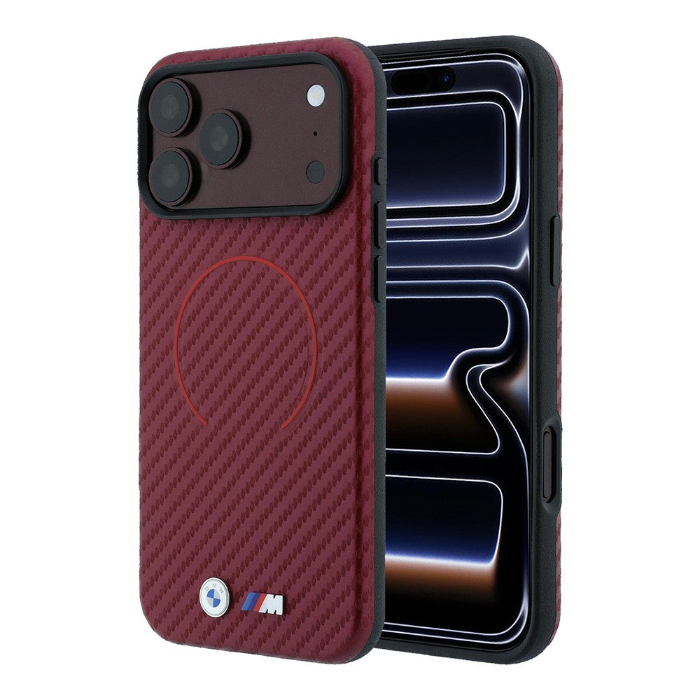 Apple iPhone 18 Pro Kılıf BMW Orjinal Lisanslı M-safe Şarj Özellikli PU Metal Logolu Kırmızı Halka Tasarımlı Kapak