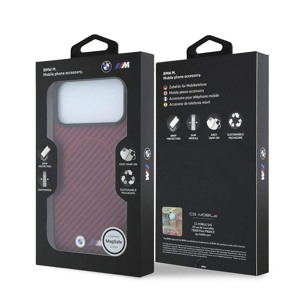 Apple iPhone 18 Pro Kılıf BMW Orjinal Lisanslı M-safe Şarj Özellikli PU Metal Logolu Kırmızı Halka Tasarımlı Kapak