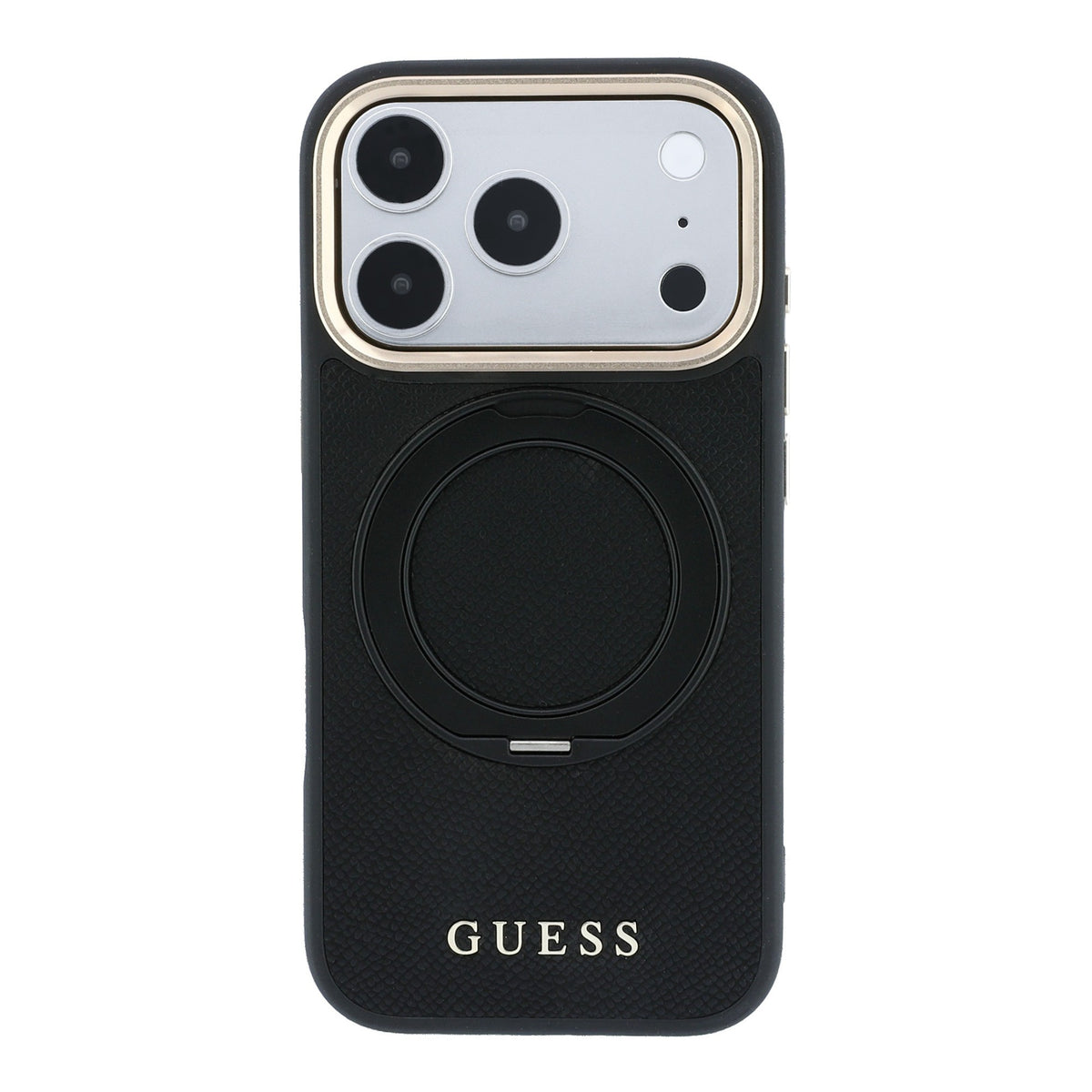 Apple iPhone 18 Pro Kılıf Guess Orjinal Lisanslı M-safe Şarj Özellikli 360 Derece Dönebilen Standlı PU Metal Yazı Logolu Kapak