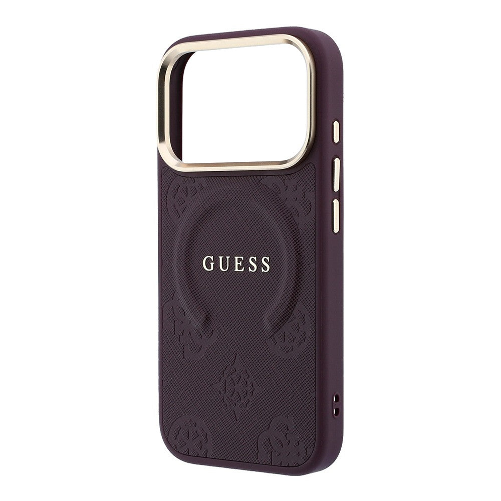 Apple iPhone 18 Pro Kılıf Guess Orjinal Lisanslı M-safe Şarj Özellikli Sıcak Baskılı Yazı Logolu C-Magnet PU Deri Peony Kapak