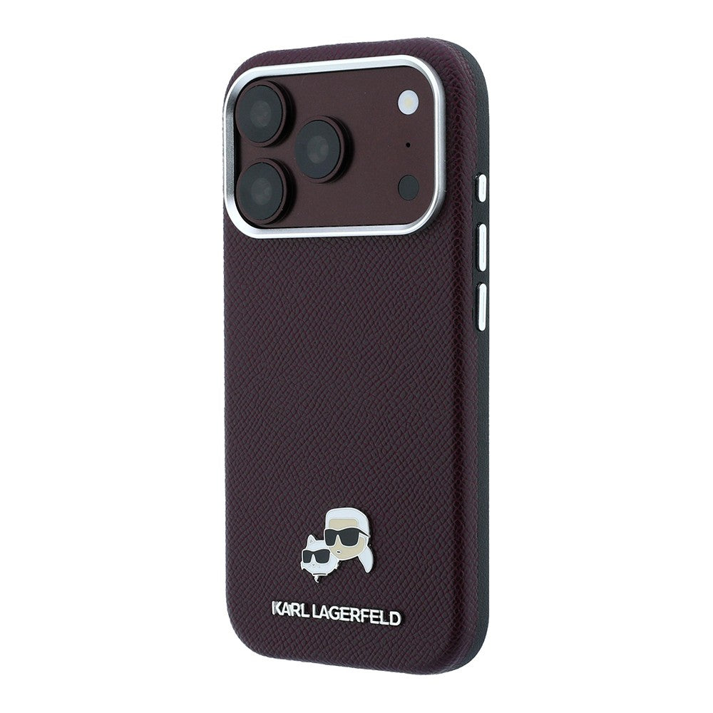 Apple iPhone 18 Pro Kılıf Karl Lagerfeld Orjinal Lisanslı M-Safe Şarj Özellikli K&C Heads Metal Logolu PU Kapak