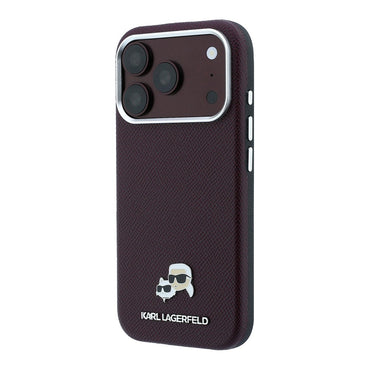 Apple iPhone 18 Pro Kılıf Karl Lagerfeld Orjinal Lisanslı M-Safe Şarj Özellikli K&C Heads Metal Logolu PU Kapak