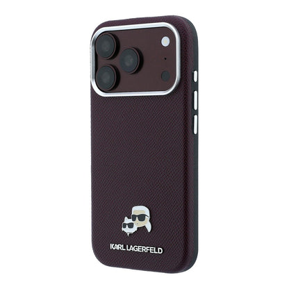 Apple iPhone 18 Pro Kılıf Karl Lagerfeld Orjinal Lisanslı M-Safe Şarj Özellikli K&C Heads Metal Logolu PU Kapak