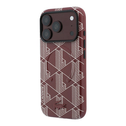 Apple iPhone 18 Pro Kılıf Lacoste Orjinal Lisanslı M-safe Şarj Özellikli Metal Logolu Deri Karışık Monogram Desenli Kapak