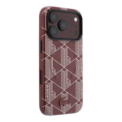 Apple iPhone 18 Pro Kılıf Lacoste Orjinal Lisanslı M-safe Şarj Özellikli Metal Logolu Deri Karışık Monogram Desenli Kapak