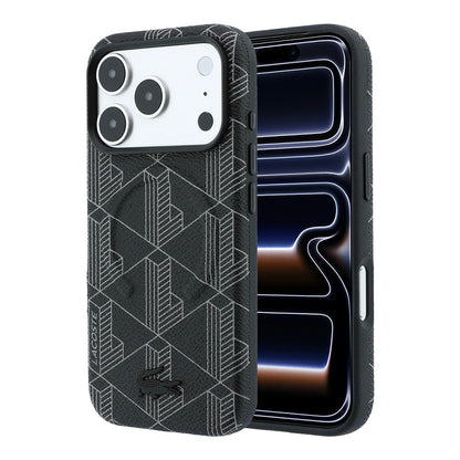 Apple iPhone 18 Pro Kılıf Lacoste Orjinal Lisanslı M-safe Şarj Özellikli Metal Logolu Deri Karışık Monogram Desenli Kapak