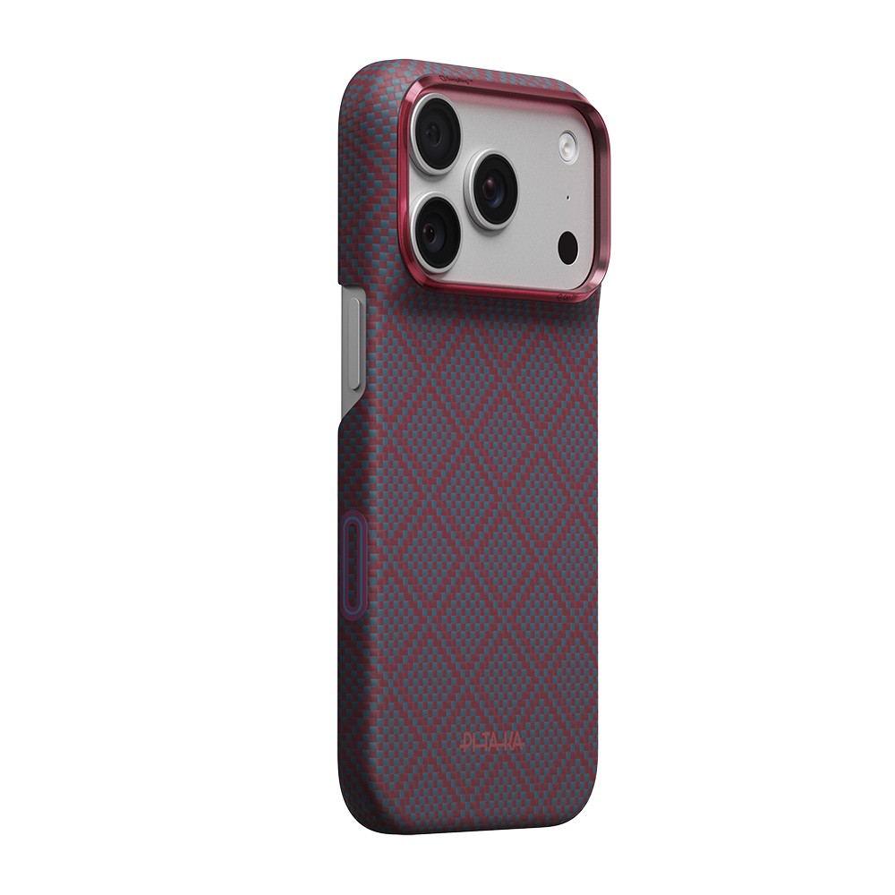 Apple iPhone 18 Pro Kılıf M-safe Şarj Özellikli Aramid Karbon Fiber Pitaka Argyle Serisi Kapak