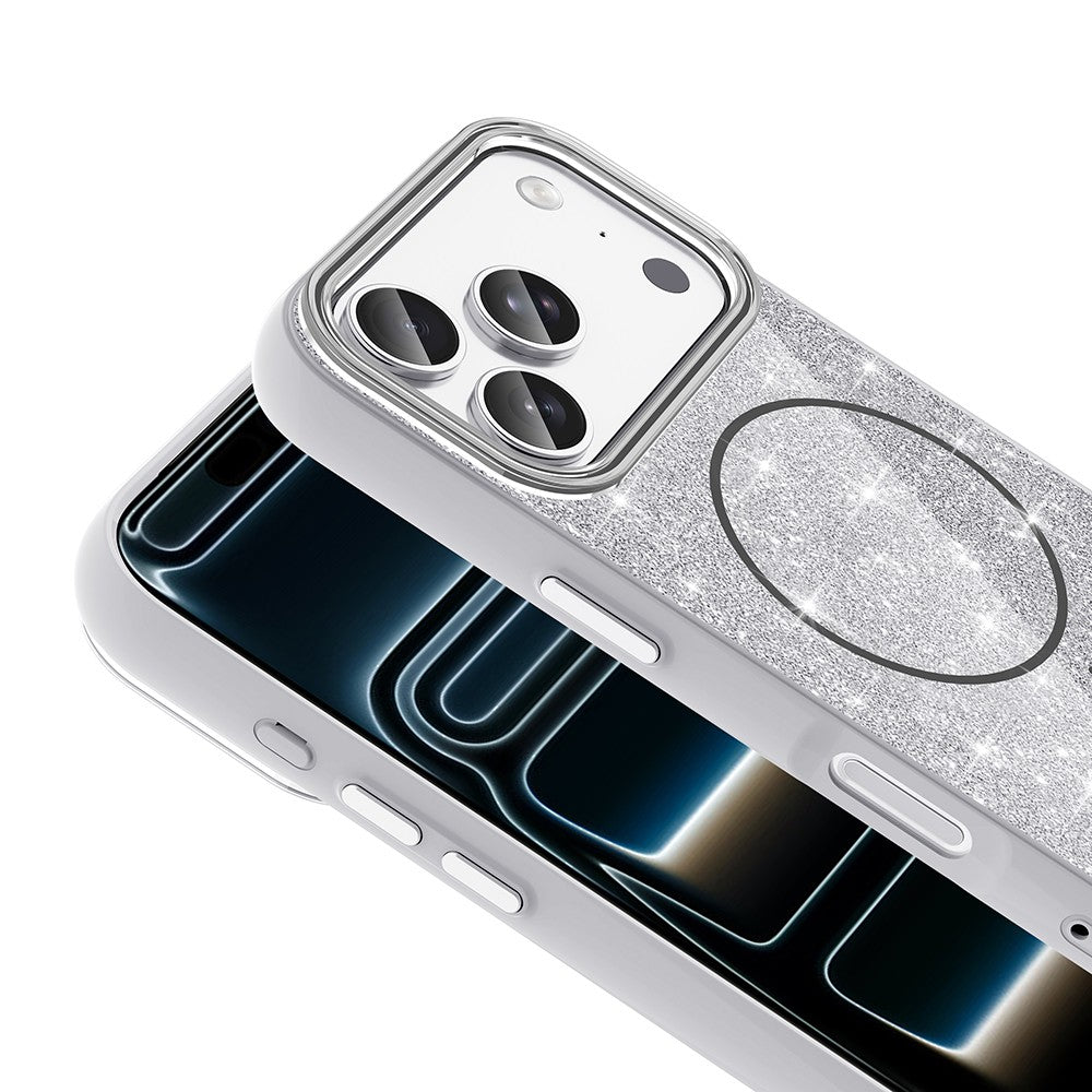 Apple iPhone 18 Pro Kılıf M-safe Şarj Özellikli Parlayan Simli Zore Okso Kapak